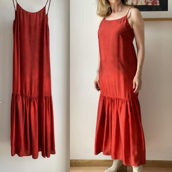 Nwot Una Wang ITALY drop waist scarlet silky viscose Chili red dress S - Picture 3 of 5